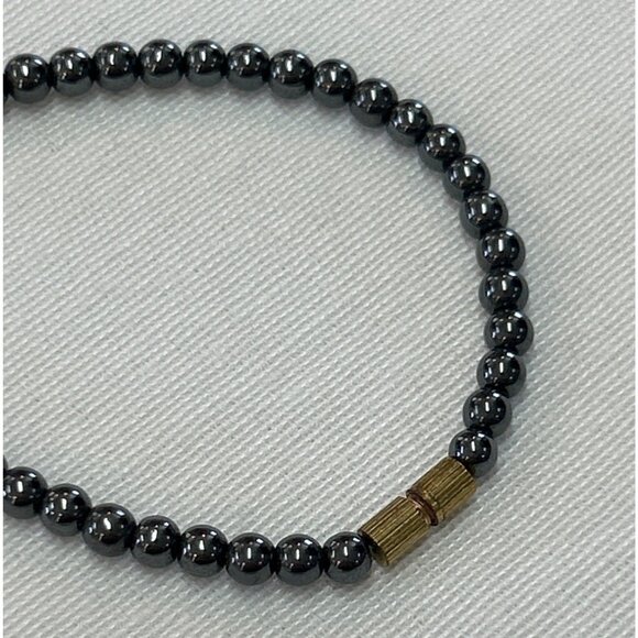 Handmade Hematite Raw Amethyst Beaded Necklace Gold Accents - Picture 7 of 8